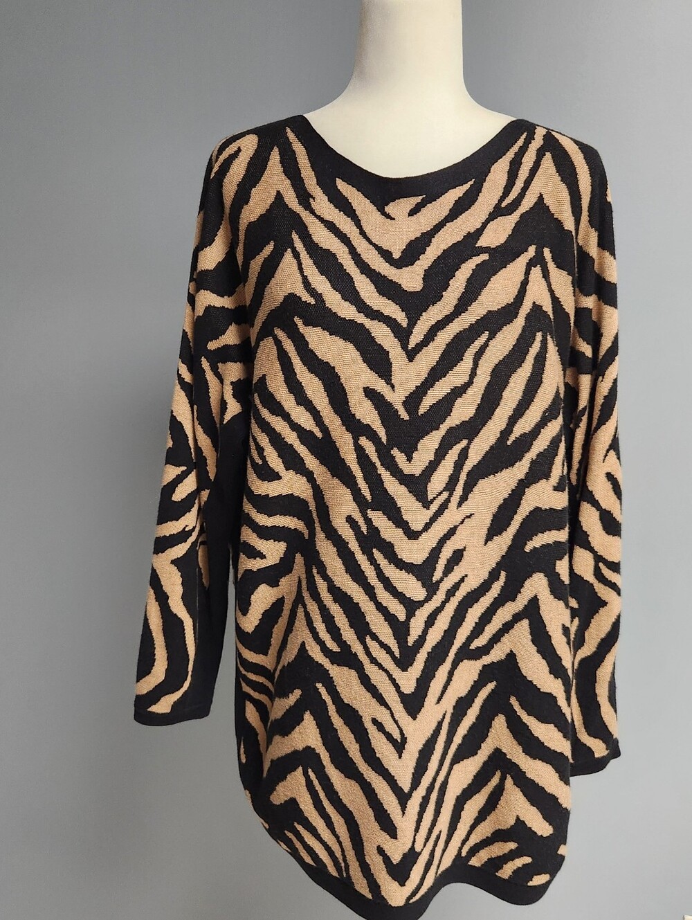 CAbi Black & Tan Zebra Print Knit Tunic